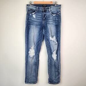 Judy Blue Boyfriend Fit Distressed Jeans Size 11/30 Mid Rise Ripped Denim
